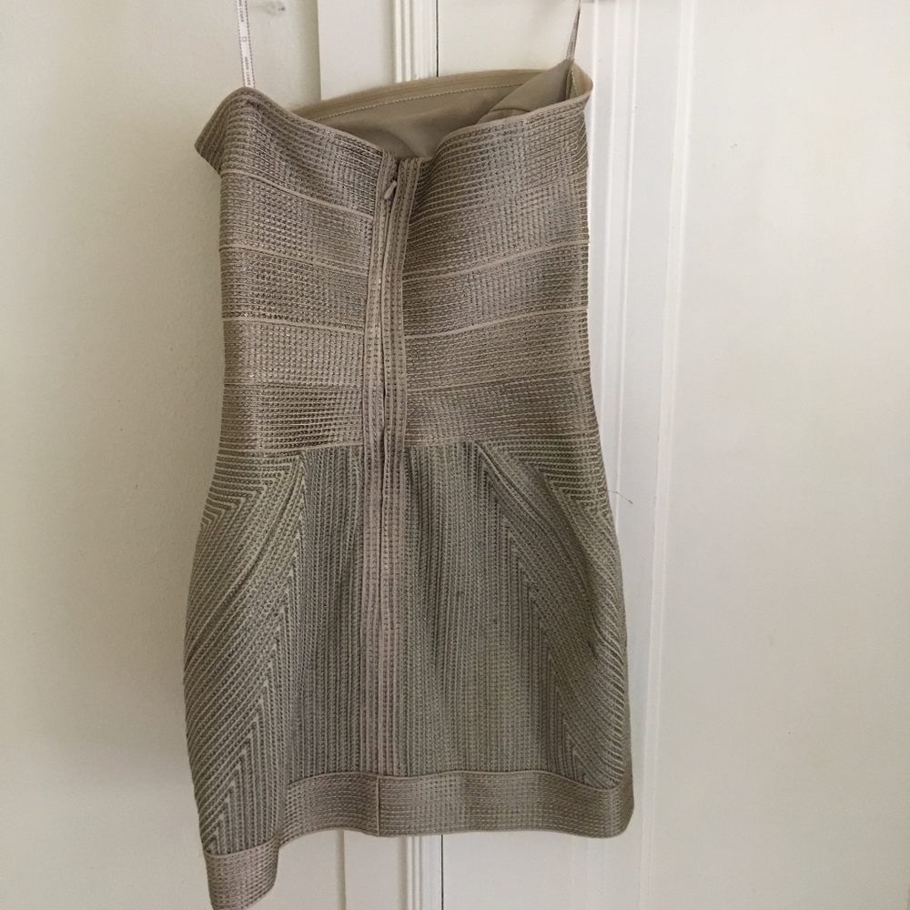 Herve Leger Strapless Gold Glimmer Cocktail Dress